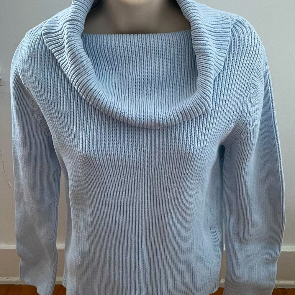 Mari Philippe baby blue 100% cotton cowl neck substantial heavy sweater, size S